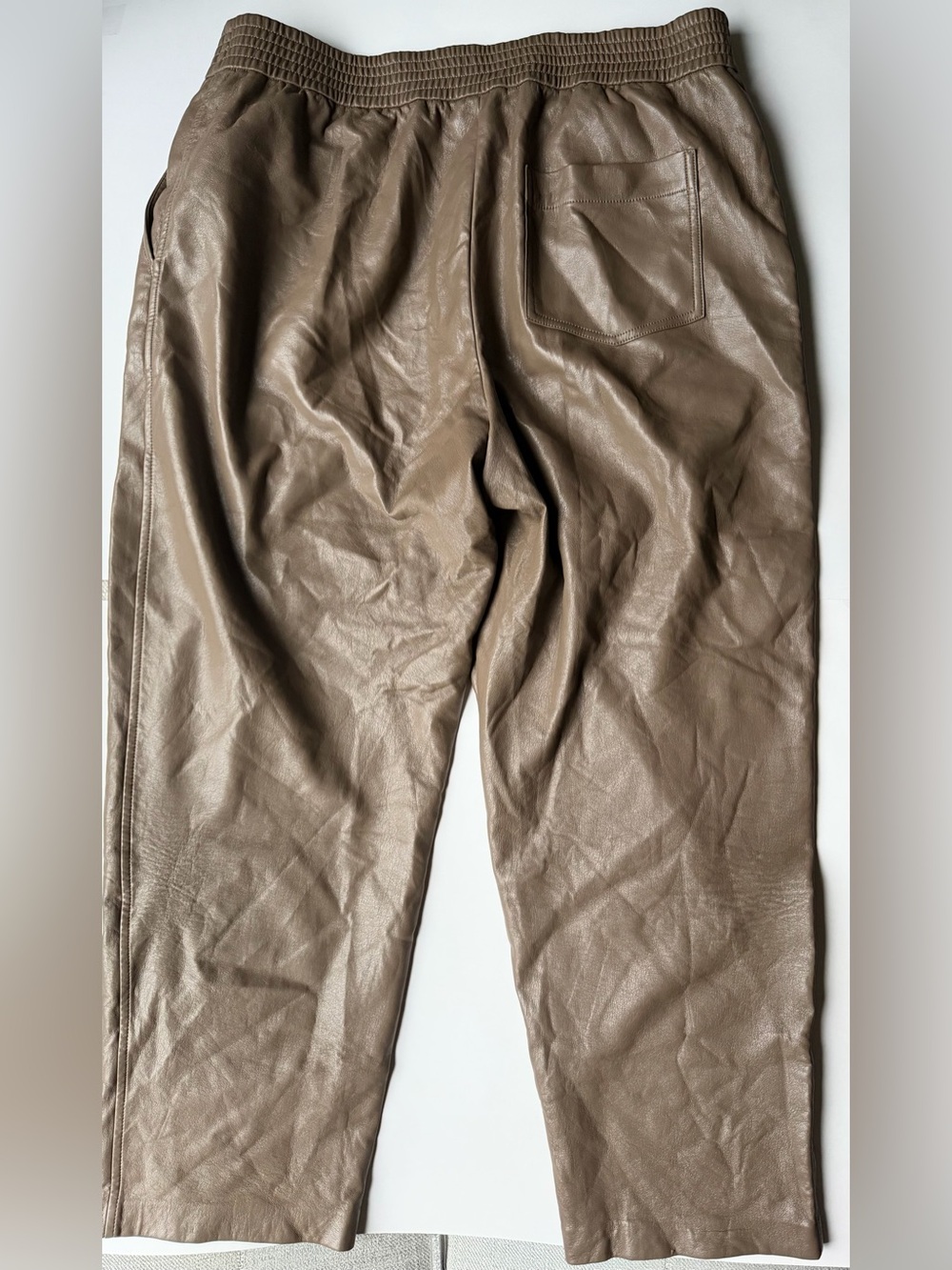 Wilfred Aritzia Taupe Vegan Leather Pull-On Pants High Rise Straight Leg - Picture 4 of 11